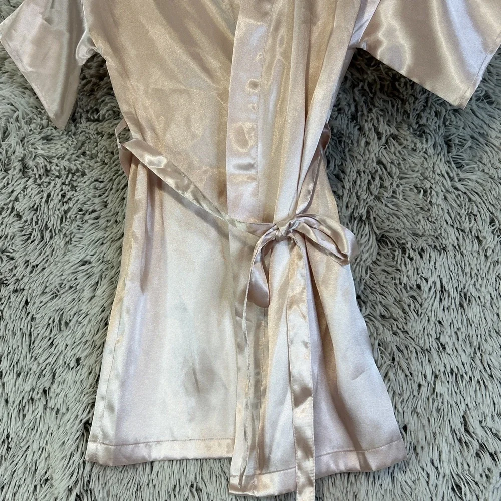 David's Bridal Flower Girl Robe Small Blush Gold Satin Short‎ Sleeve Feminine - Picture 9 of 9